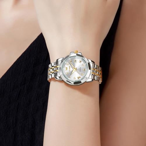 Image of OLEVS Womens Watch Fashion Diamond Analog Gifts Watches for Ladies Quartz Stainless Steel Casual Roman Waterproof Luminous Calendar Wristwatch