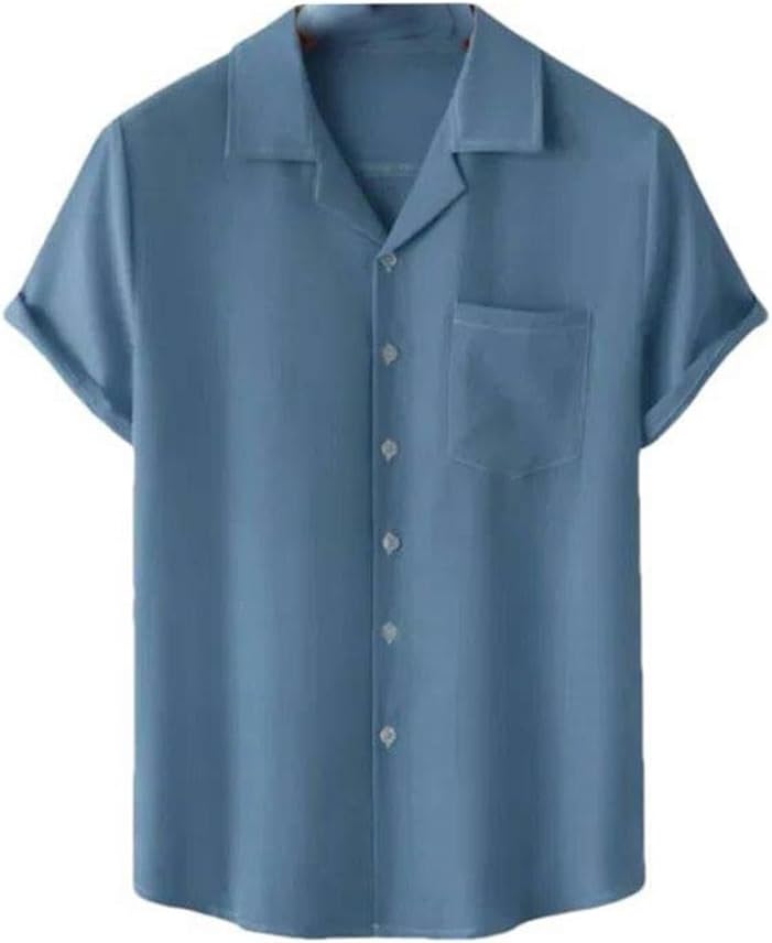 Summer Men's Short Sleeve Hawaiian Style 3D Printed Solid Color with Pocket Lapel Casual Beach Shirt