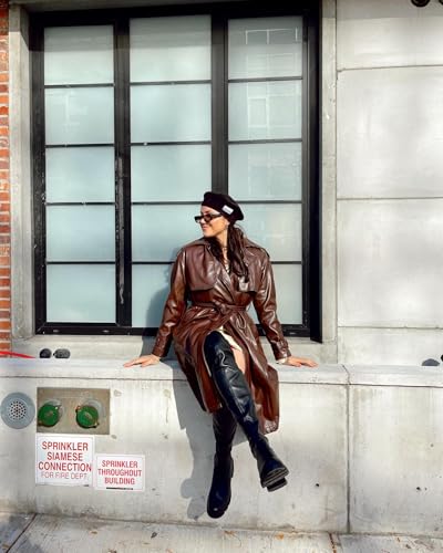 JustFab Thigh High Boots for Women - Black Faux Leather Over-the-Knee Boots with Chunky Heel - Jordane2