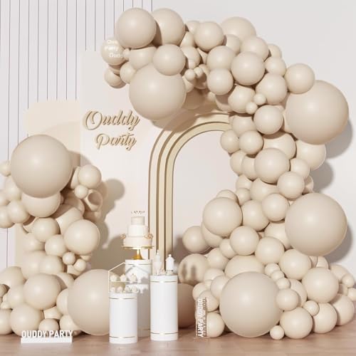 Image of Ouddy Party 129Pcs Sand White Balloon Arch Garland Kit in 18 12 10 5 Inch | Different Sizes 6Pcs 18 inch Cream Beige Boho Balloons for Birthday Wedding Anniversary Bachelorette Holiday Party Decorations