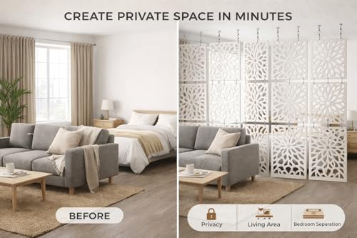 Image of RANDOM Privacy Room Divider Hanging Panel Modern Screen Partition for Decorating Bedroom, Dining, Study & Living Room (RSD-4019) 12 Panels Engineered Wood