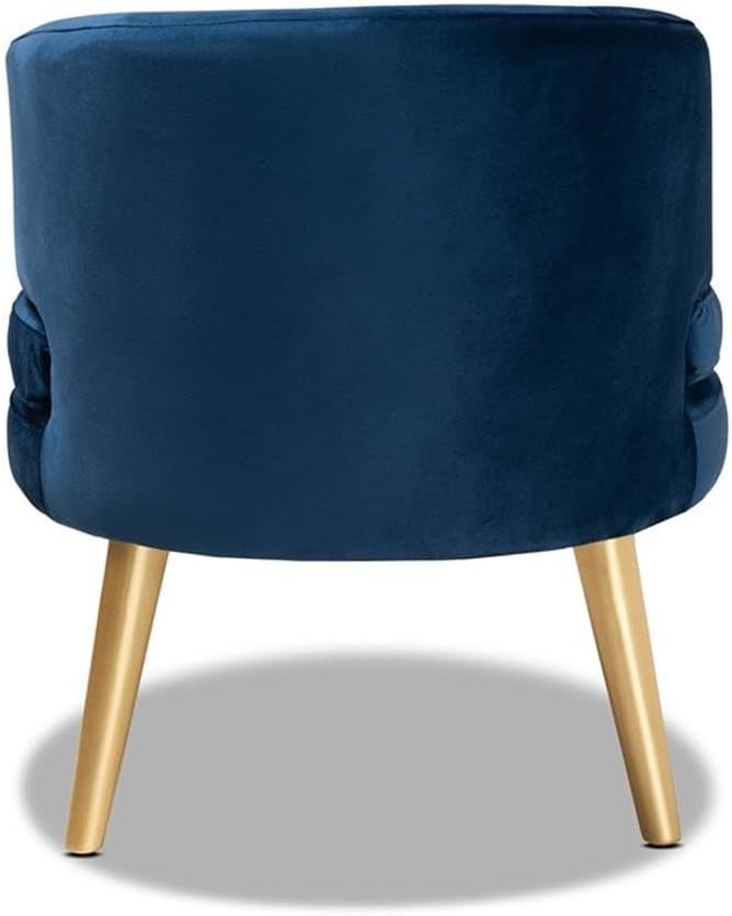 BOWERY HILL Velvet Upholstered Accent Chair, 31 in H x 26 in W x 28 in D, Blue Velvet Fabric, Gold-Finished Rubberwood Legs, Glam Contemporary Office Chair or Living Room Seating