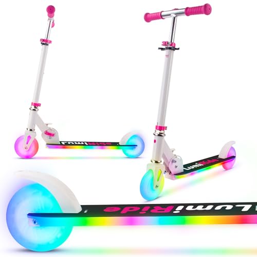 LUMI Ride Kinderroller 2 Räder ab 3 Jahren, LED - 7 Farben, 20 Programme - 3-stufige Lenkerhöhenverstellung, Fußbremse, abnehmbare Griffe (Weiß) LUMI Ride Kinderroller 2 Räder ab 3 Jahren, LED - 7 Farben, 20 Programme - 3-stufige Lenkerhöhenverstellung, Fußbremse, abnehmbare Griffe (Weiß)