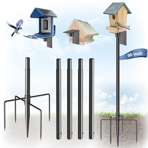 Onlyfly Bird Feeder Pole Stand – 90 Inch Height Feeding Station with 1-Inch Dia Heavy Duty for Hanging Feeders, Bird House Pole Mount Kit for Outdoor, Slip-Fit Connection, Black