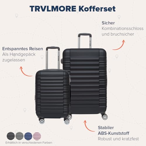 TRVLMORE Koffer & Trolleys - Koffer Set, Kofferset 2 Teilig, Handgepäck Koffer, Hartschalenkoffer Groß, Reisekoffer mit Rollen Groß - Trolley Handgepäck - Handgepäck Trolley 55x36x20 - Schwarz
