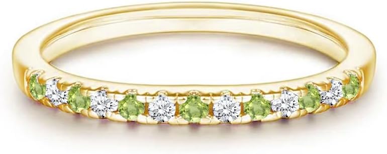 Alternate Green Peridot & White Diamond Wedding Band For Women, 14k Gold Finish August Birthstone Green Peridot Half Eternity Ring, Anniversary Band For Women