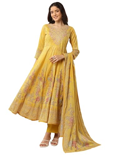 Image of Libas Printed Cotton Anarkali Kurta With Trouser and Dupatta | ethnic wear | bridal suit | occasion wear