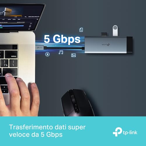 UH6120C Hub USB C 6 in 1, 1 HDMI 4K@60Hz, 1 Gigabit Ethernet, 1 PD Rapida a 100 W, 3 Porte di USB 3.0 (1 USB-C, 2 USB-A), SuperSpeed a 5 Gbps, Adattatore per Windows, Mac OS X, iOS, Android - Hub USB - Immagine 8