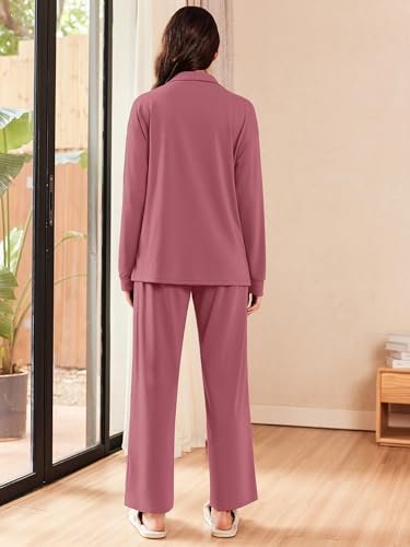 Ekouaer Lounge Sets for Women 2 Piece Outfits 2024 Long Sleeve Top with Pants Sweatsuit Tracksuit S-XXL4