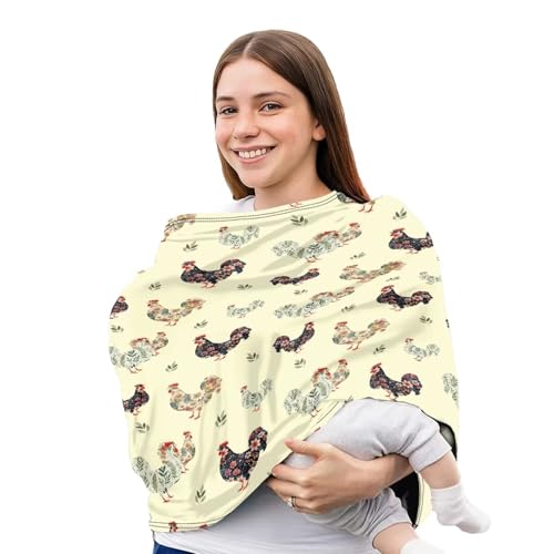 Image of Boho Breast Feeding Covers for Women Cute Chicken Car Seat Cover Baby Nursing Cover, Lightweight Baby Cart Covers, Multi Use Infant Stroller Canopy for Family Friedns