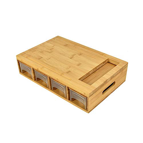 Large Bamboo Cutting Board with Drawers/Trays/Containers/Storage and Lids,Meal Prep Cutting Board,Chopping Board with Tray for Easy Food Prep and Cleanup