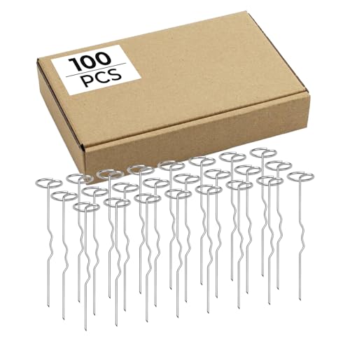 100 Pcs G Shaped Landscape Staples, 6in Heavy Duty Galvanized Garden Stakes, Circle Top W Shaped Ground Pins for Landscape Fabric Weed Barrier