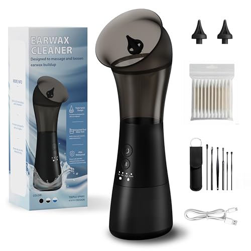 Ohrenschmalz Entferner, Elektrische Ohrenreinigungsset mit Abwassertank 4 Reinigungsmodus Einstellungen, Wiederaufladbarer Ohrenreiniger, Sicherer, Effektiver Ohrenreiniger – Schwarz