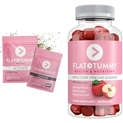 Flat Tummy Tea 2-Step Detox Tea & Apple Cider Vinegar Gummies - Boost Energy, Support Digestion & Gut Health, Reduce Bloating - 60 Count Cover