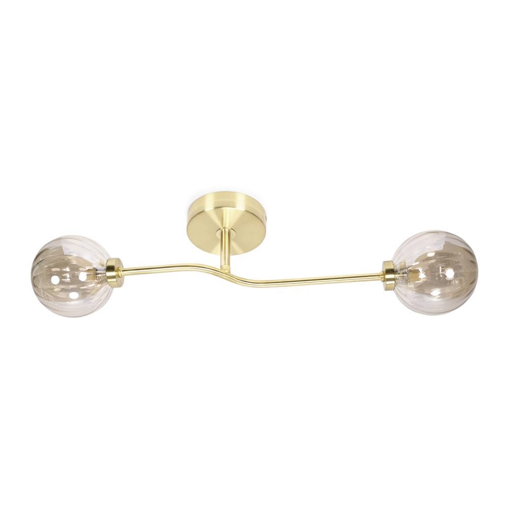 ValueLights Chessy Ribbed Glass Globe Gold Bar LED Ceiling Light - Gold - Brushed Gold Effect