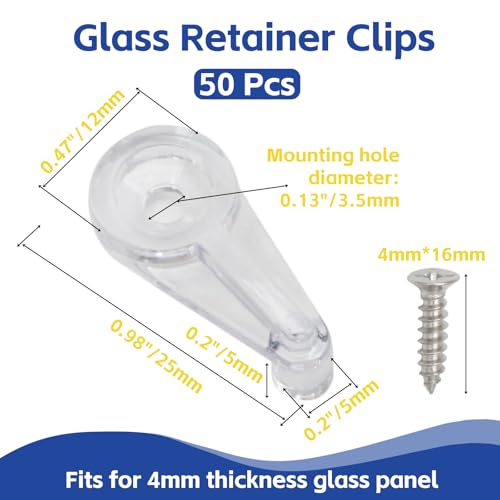 Image of 50pcs Mirror Hanging Clips, Glass Retainer Clips, Plastic Mirror Mounting Clips Hanging Hardware for Fixing Window Glass Cabinet Door (Clear)