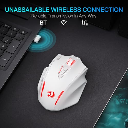 Image of Redragon M913 MAX Wireless Gaming Mouse, 26000 DPI MMO Optical Mouse with 16 Programmable Buttons, BT & 2.4G Wireless, Software Supports DIY Keybinds, White