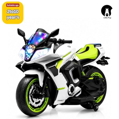Image of LITTLE PUP Yamaha R9 Battery Operated Bike for Kids | Electric Bike for Child | LED Light & Music | Baby Ride on Toy Rechargeable Battery | for Kids to Drive 2 to 10 Years Boys and Girls (Green)