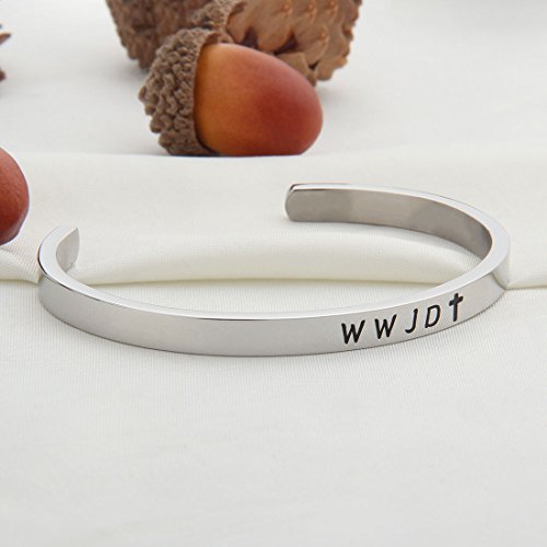WUSUANED Religious Jewelry WWJD Cross Cuff Bracelet Bangle First Communion Gift3