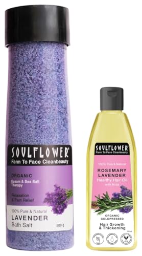 Soulflower Rosemary Lavender Hair Oil For Healthy Hair, Scalp Nourishment, Hair Growth – 100% Pure & Natural Undiluted Cold Pressed Oil, 120Ml Lavender Bath Salt for Body & Foot Spa Soulflower Rosemary Lavender Hair Oil For Healthy Hair, Scalp Nourishment, Hair Growth – 100% Pure & Natural Undiluted Cold Pressed Oil, 120Ml Lavender Bath Salt for Body & Foot Spa