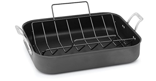 Calphalon 1948255 Signature Hard Anodized Nonstick Roaster Pan with Rack, 16', Black