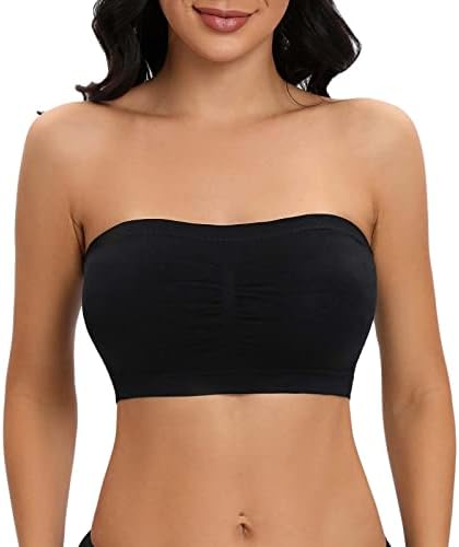 DOCUMO Bandeau Bra Padded Wireless Strapless Bra for Women Bandeau Top Bra Comfort Wirefree Bandeau Bralette Tube Top (Black, XX-Large)