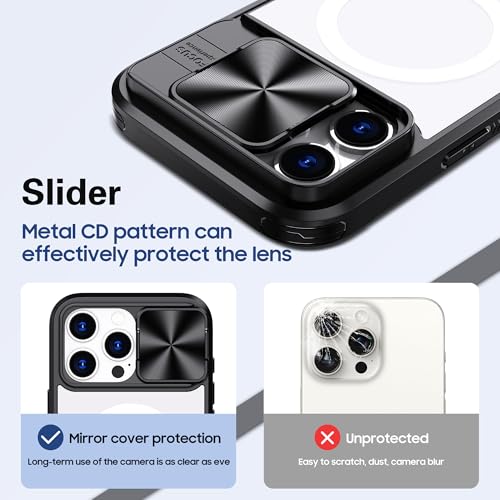 Image of Magnetic for iPhone 16 Pro Max Case [Slide Camera Cover][Compatible with Magsafe][Anti-Slip][Drop Protection] Slim Case for 16 Pro Max Case,Black-Clear