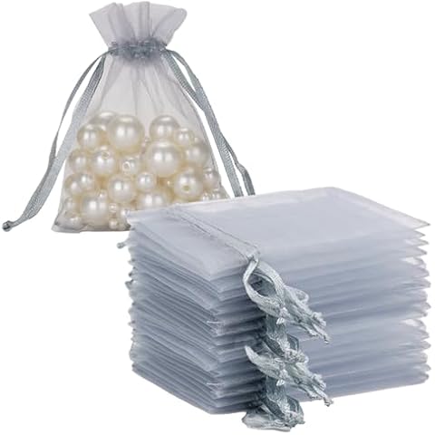 G2PLUS Silver Grey Organza Gift Pouches - 50 PCS Cover