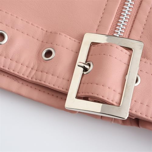 Manteau léger similicuir rose haut de gamme avec finitions ceinturées 3XL - 5