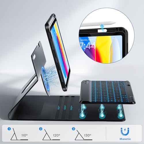 Image of Keyboard Case for iPad 10th Generation 2022 & A16 11th Generation 2025, 10.9 /11 Inch Detachable Wireless Keyboard Cover with Pencil Holder, 360 Rotatable, Folio Protective Case for iPad 11th /10th Gen