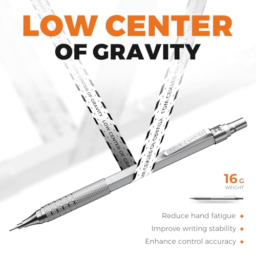 Image of Four Candies Metal Mechanical Pencil Set, 4PCS 0.3, 0.5, 0.7, 0.9MM Mechanical Pencils & 2MM Drawing Pencil with 9 Tubes Lead Refills (4B 2B HB 2H Color) for Student Writing Artist Sketching - Silver