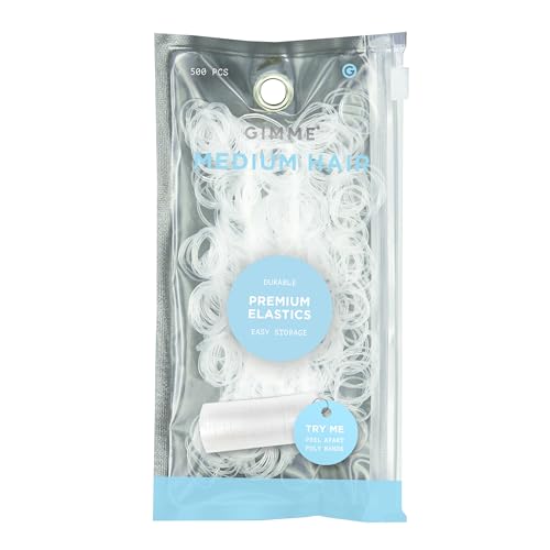 Gimme Beauty Medium Hair Premium Elastics - Clear Hair Ties with Innovative Storage Stack - No-Slip Durable Bands for All Day Use - 500 Pack Clear