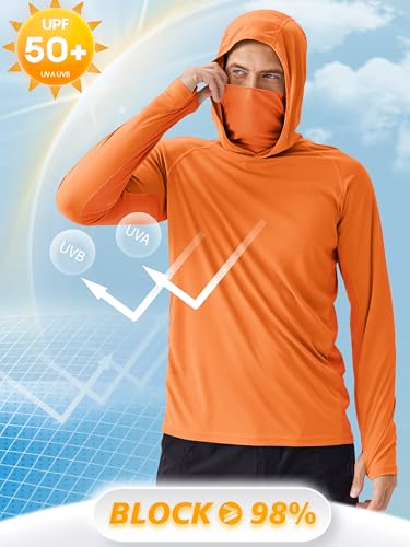 Image of PINSPARK Men's Sun Protection Hoodie with Mask UPF 50+ UV Long Sleeve Shirt Men Rash Guard Performance Fishing Hiking Shirt