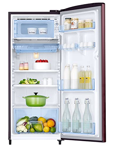 Image of Samsung 183 L, 3 Star, Digital Inverter, Direct-Cool Single Door Refrigerator (RR20C1723VF /HL, Red, Tropical Purple)