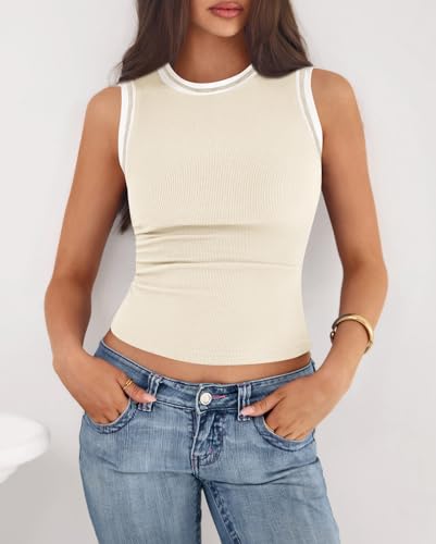 Image of BTFBM High Neck Tank Top for Women Sleeveless Ribbed Y2k Clothes Basic Shirts Going Out Outfits Spring Summer Tops 2026
