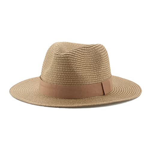 Men Women Bucket Sun Hat Retro Ribbon Band Jazz Cap Fedoras Fashion Straw Summer Panama Hat Outdoor Bucket Cap Brown #TOP4