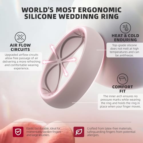 Image of Egnaro 4 /5 /8 Variety Multipack Ergonomic Breathable Bridal Rings Sets, 6mm Wide - 2mm Thick Rubber Wedding bands women, silicone Rings for her with Half Size