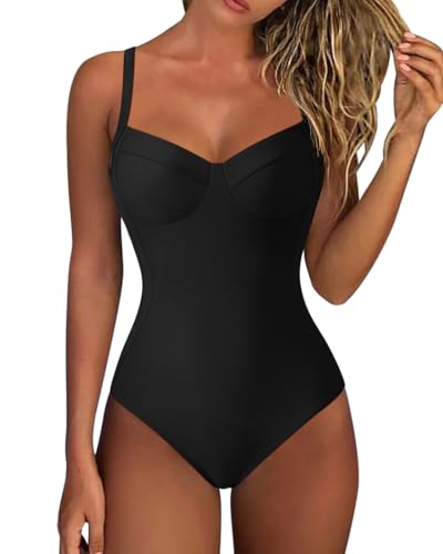 RXRXCOCO V Ausschnitt Badeanzug Damen Bauchweg Push Up Shape Bademode...