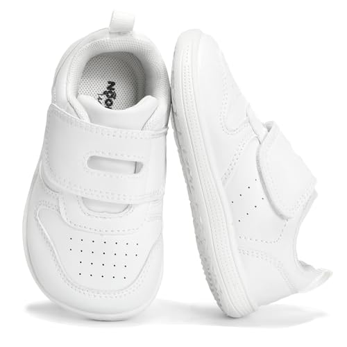 noorkiz Baby Shoes Wide Toe Box Boys Girls Sneakers, All White, I3