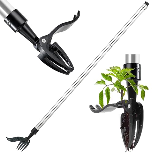 AURIVISTA Weed Puller, Stand Up Weed Puller Tool with Steel Long Handle & 4-Claw Steel Head, Adjustable Handle Weeder Tool, Easily Remove Weeds Root Without Bending, Pulling, or Kneeling