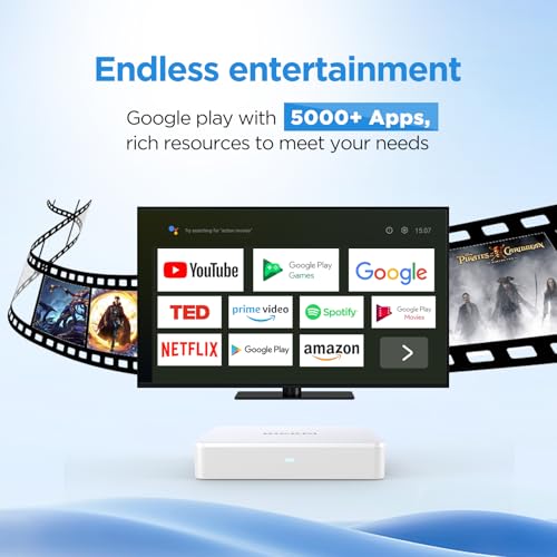 Image of KP1 Android TV Box 14.0 Google Certified 4K Streaming Device with Voice Search 2GB RAM 16GB ROM, Dolby Audio, Bluetooth 5.0 Chromecast Built-in, Smart Home Control (White)