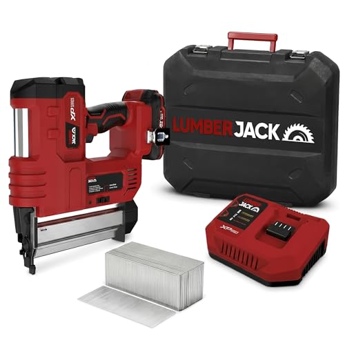 Lumberjack Second Fix Nail Gun Cordless 20V Brad Nailer, 2Ah Lithium Battery 2nd Fix Nail Gun Stapler, Charger & Carry Case, Woodworking Home Renovation DIY Includes 5000 50mm Nails, 100 40mm Staples
