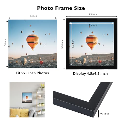 Image of JCJMY 5x5 Picture Frame Black for Wall or Tabletop, Wall Mounting Horizontally or Vertically, 5 x 5 Square Wall Gallery Poster Photo Frame with Shatter Resistant Plexiglass, Black