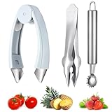Strawberry Hullers Remover Multifunctional Pineapple Stem Corer Tool Tomato Pineapple Eye Corer Eye Peeler Kitchen Gadget Tool (Gray)