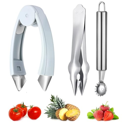 Strawberry Hullers Remover Multifunctional Pineapple Stem Corer Tool Tomato Pineapple Eye Corer Eye Peeler Kitchen Gadget Tool (Gray)