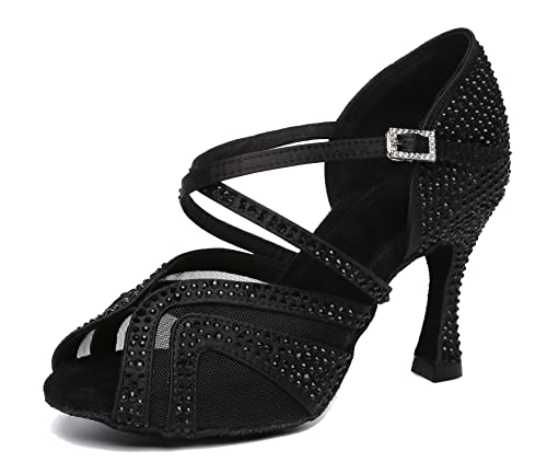 Chaussures de danse latine stables contre la fatigue talon 9 cm strass