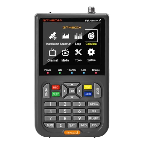 GT Media V8 FINDER2 - Localisateur de Satellites numérique et Compteur de Signal DVB-S/S2 H.264 HD 1080P avec écran LCD 7,4 V/4000 mAh 3,5