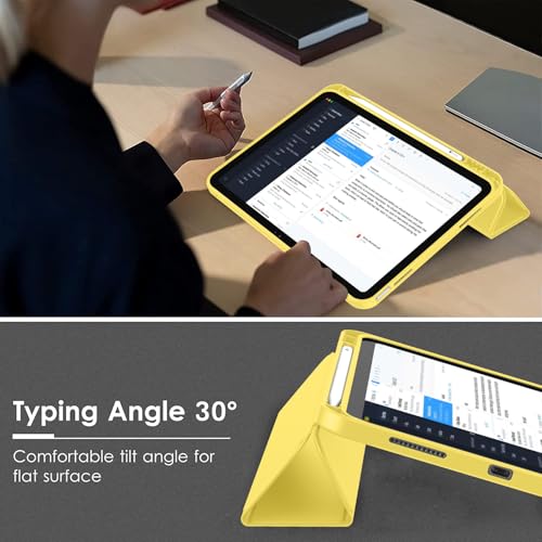 Image of ToaPoia Case for iPad (A16) 11 Inch 2025 /iPad 10th Generation 10.9 Inch 2022, Slim Trifold Stand Protective Cover with Pencil Holder and Soft TPU Back,Support Auto Sleep /Wake (Yellow)