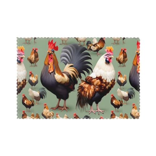 Set de table coq et poulet anti-graisse 30x45cm pour hôtel et maison - 2