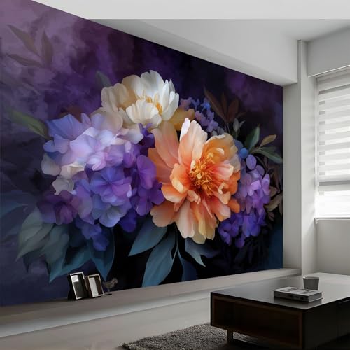 Photo Wallpaper Watercolor Plants Peony Danish Flowers Murals 400 x 280 cm (W x H), 3D Children's Room Wallpaper Oil Painting Style Mural Wall Art Poster Picture, Boy Girl Bedroom Gift Wall Sticke